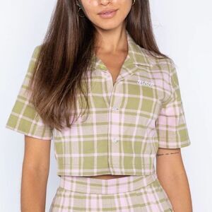 BSR By Samii Ryan My Way Plaid Crop Button Down Size XS NWT